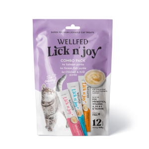 Pet Interest Wellfed Lick N’ Joy Combo Pack – Salmon, Ocean Fish & Chicken & Krill Cat Puree, 168g (12 x 14g)