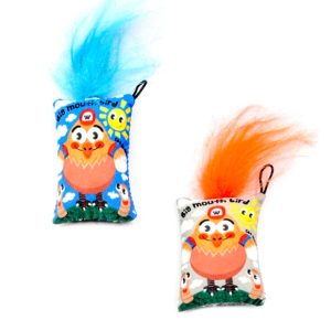 Pet Interest Big Mouth Hairy Bird 3D cat Toy with Silverline Blue