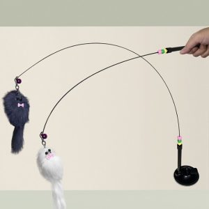 Pets.love.Earth Long Steel Wire Teaser with Suction Cup - White