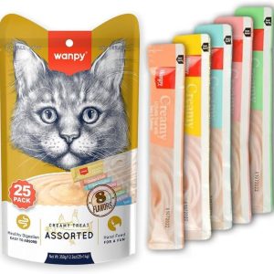Wanpy Creamy Lickable Treats – Variety Pack Assorted Flavors (25 x 14g) – 350g
