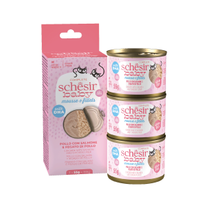 Schesir Baby Kitten Care Can Chicken with Salmon and Chicken Liver in Mousse & fillets 3x55g