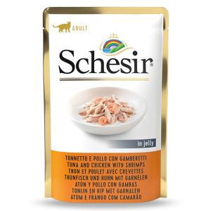 Schesir Pouch Tuna and Chicken with Shrimps in Jelly For Adult Cat 85g