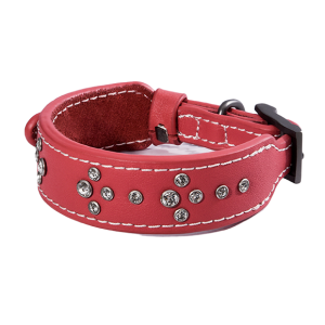 Dogness Nappa Leather Dog Collar Diamond-Mounted (Large)