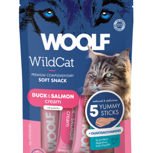 Woolf WildCat Duck & Salmon Flavored + oligosaccharides Treats for Kittens and Adult Cats 5x14g