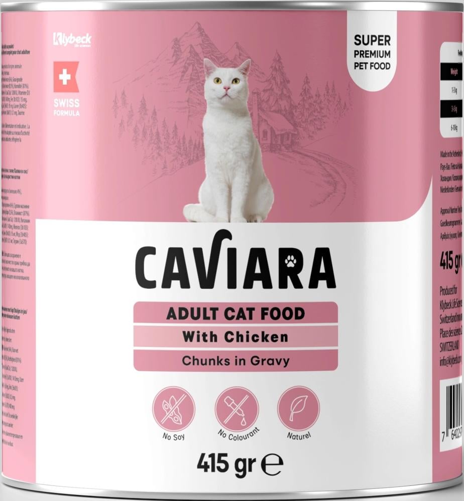 Caviara Adult Wet Cat Food with Chicken in Gravy Canned 415 g